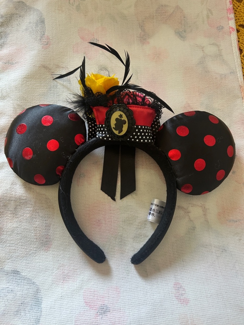 Disney ears,  Black and Red Polka Dot Minnie Ear Headband with Mini Hat